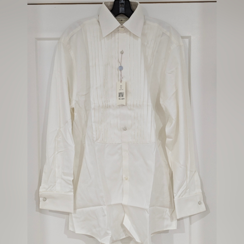 Joseph Abboud White Pleated Tuxedo Shirt
